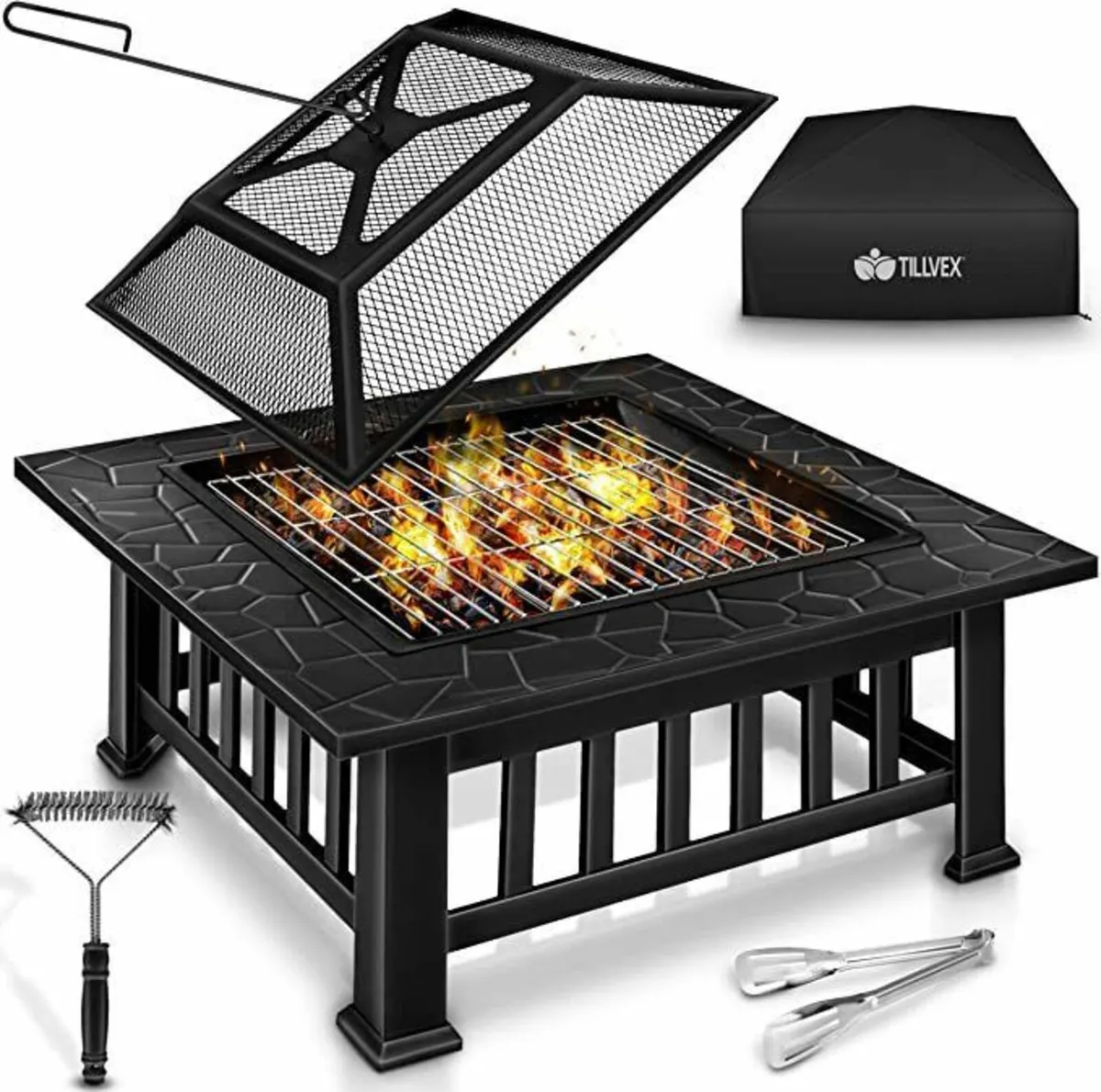 Fire Bowl with Spark Protection & Grill Grate | Ou - Image 1