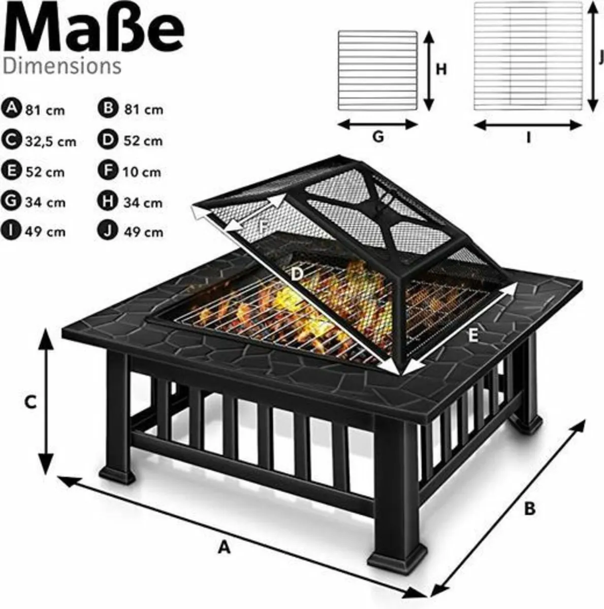 Fire Bowl with Spark Protection & Grill Grate - Image 2