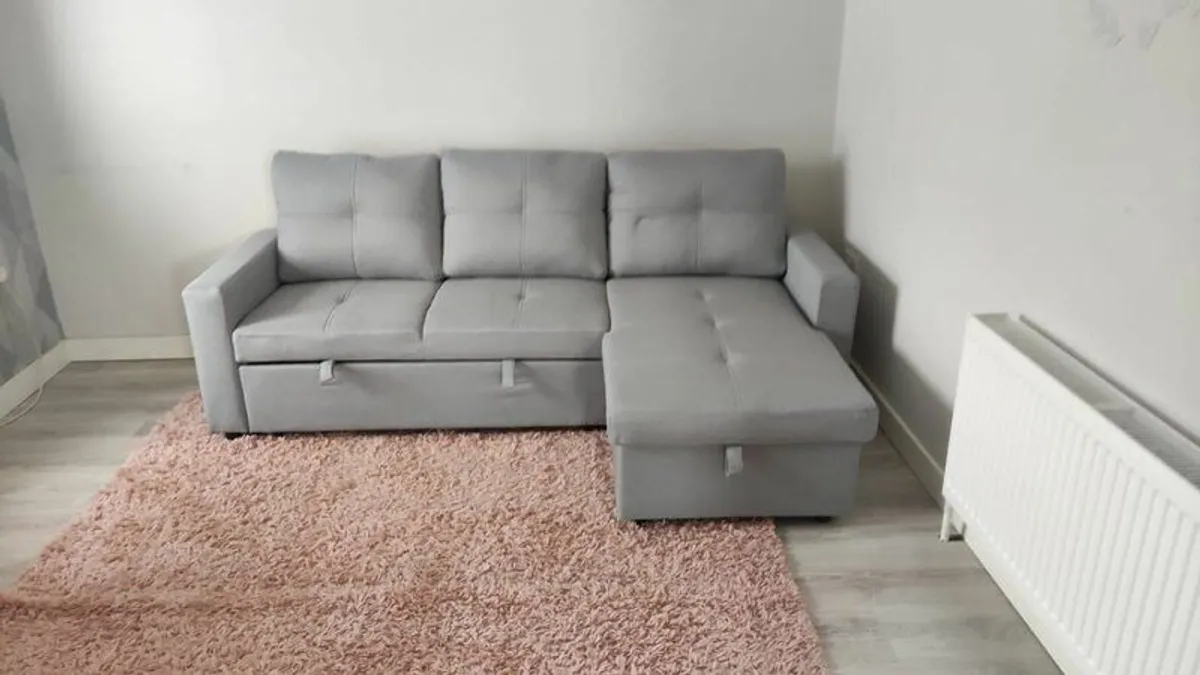 Silver fabric Corner Sofa Bed Storage Free Delivery - Image 2