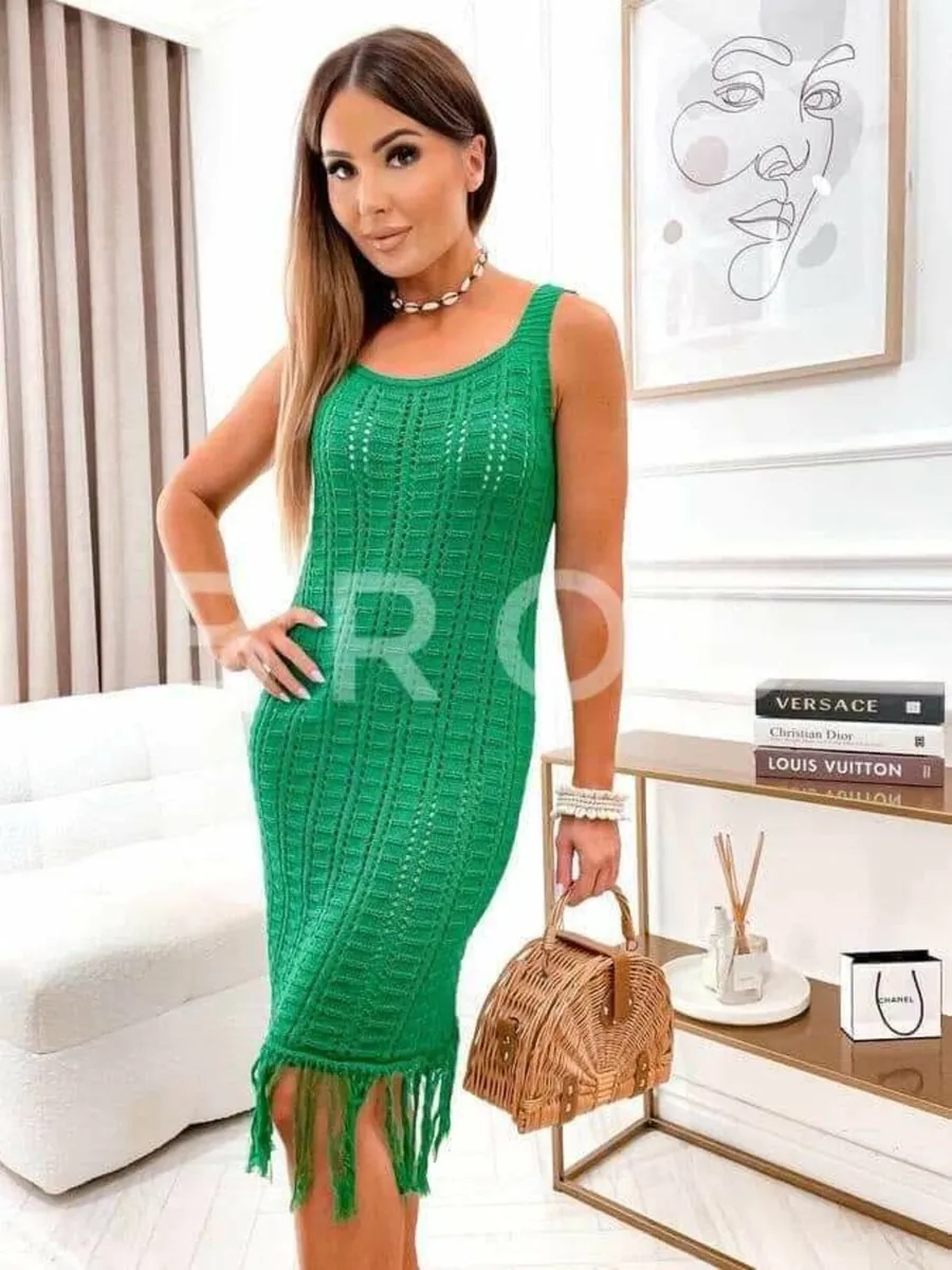 Boho Knitted Dress With Fringes 6-12 - Image 2