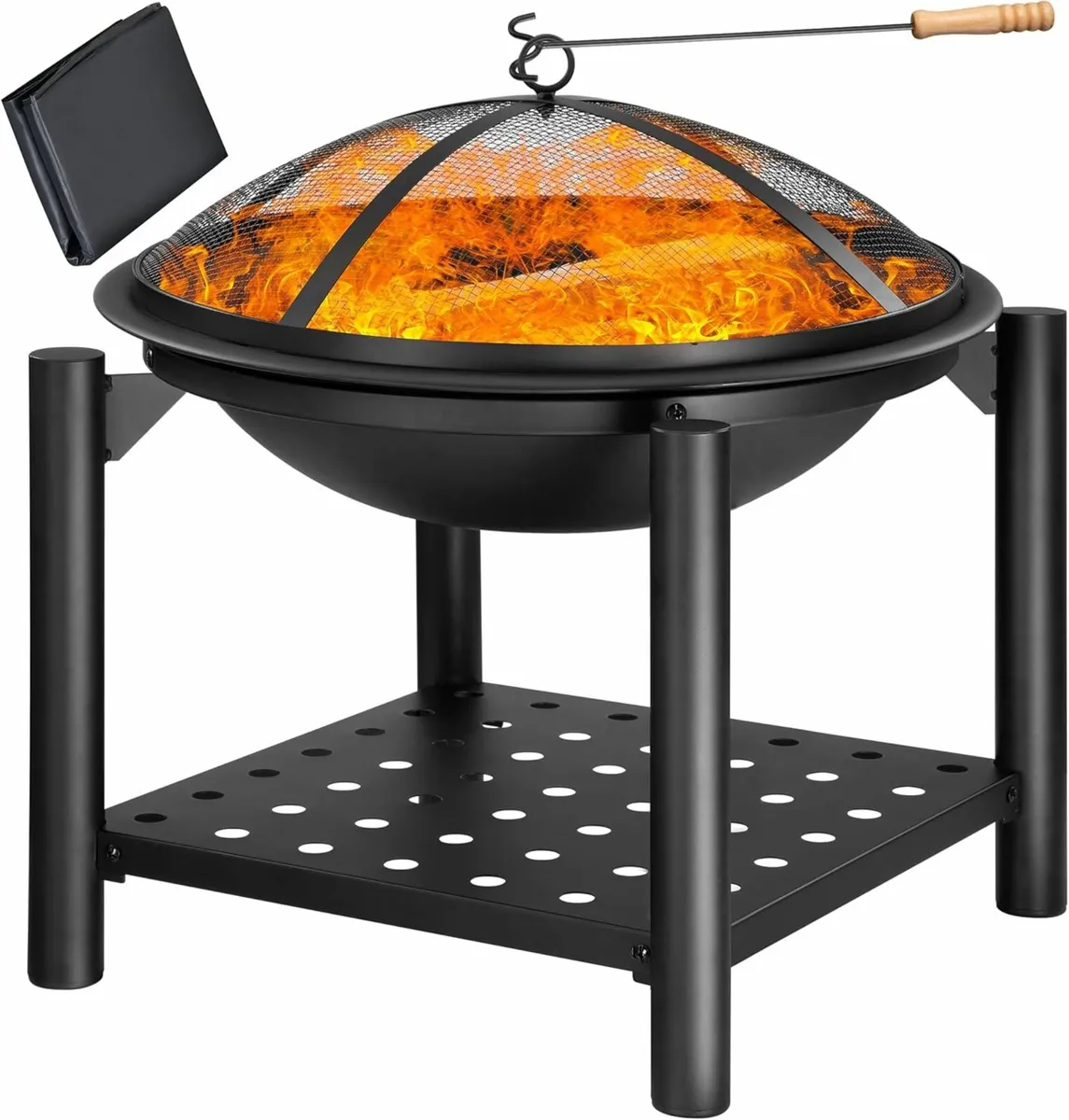 Fire Bowl with Spark Protection Cover Poker BBQ Ro - Image 1
