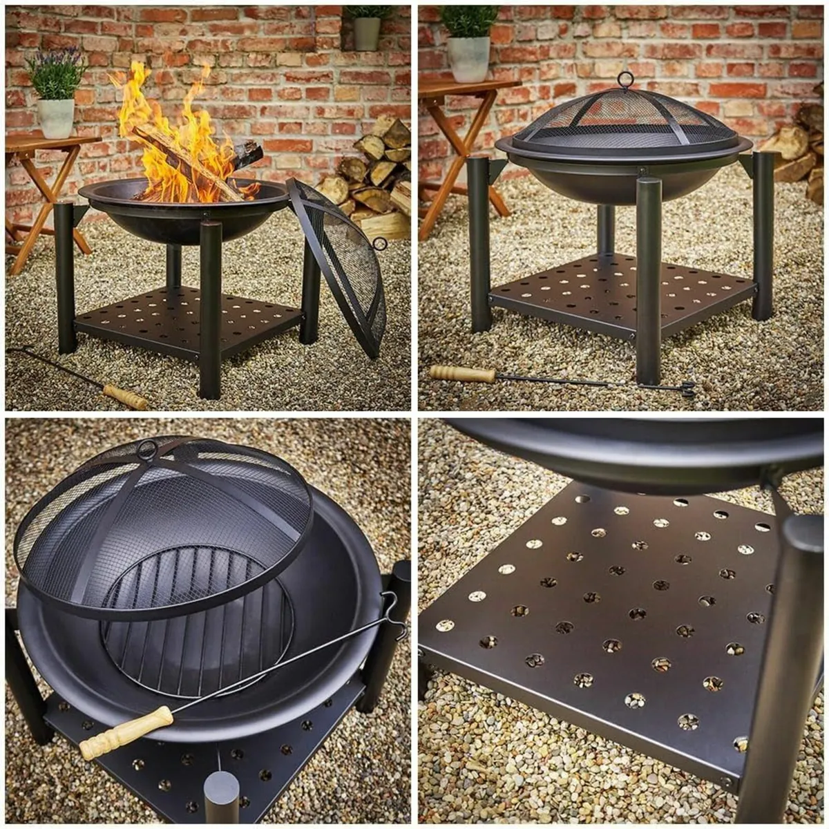 Fire Bowl with Spark Protection Cover Poker BBQ Ro - Image 3
