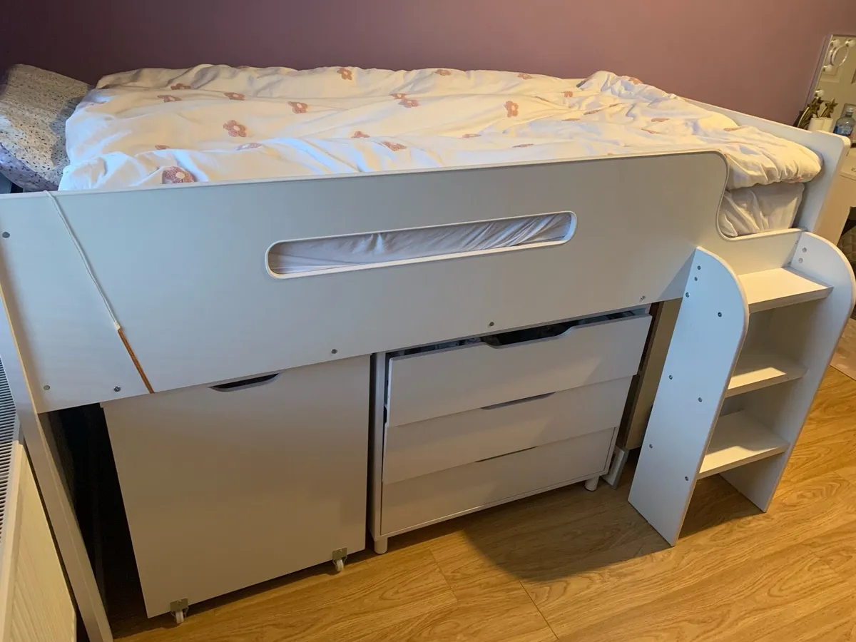 White Mid Sleeper Cabin Bed with Desk and Storage - Image 1