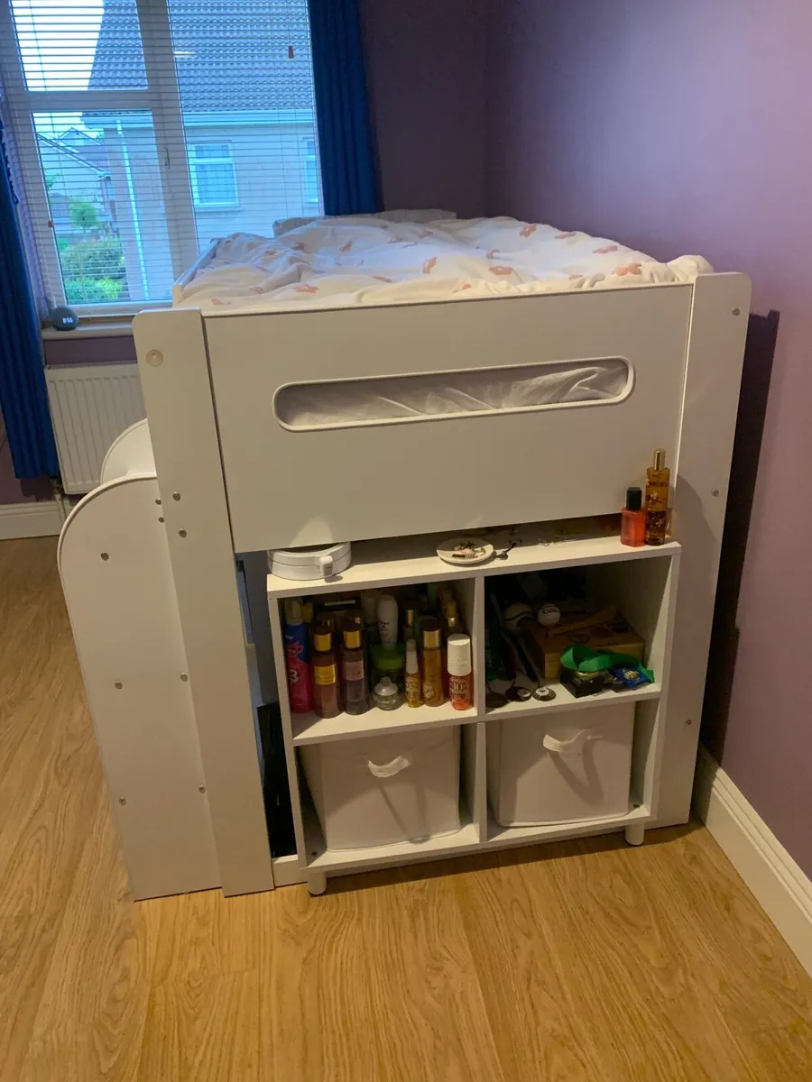 White Mid Sleeper Cabin Bed with Desk and Storage - Image 2