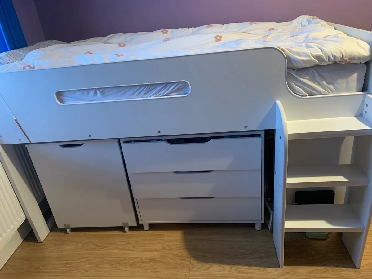 White Mid Sleeper Cabin Bed with Desk and Storage - Image 3