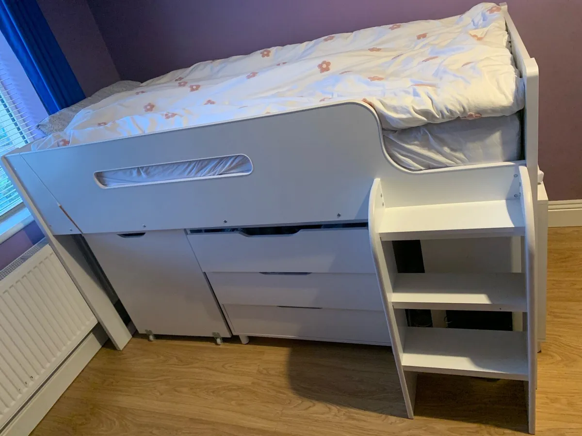 White Mid Sleeper Cabin Bed with Desk and Storage - Image 4