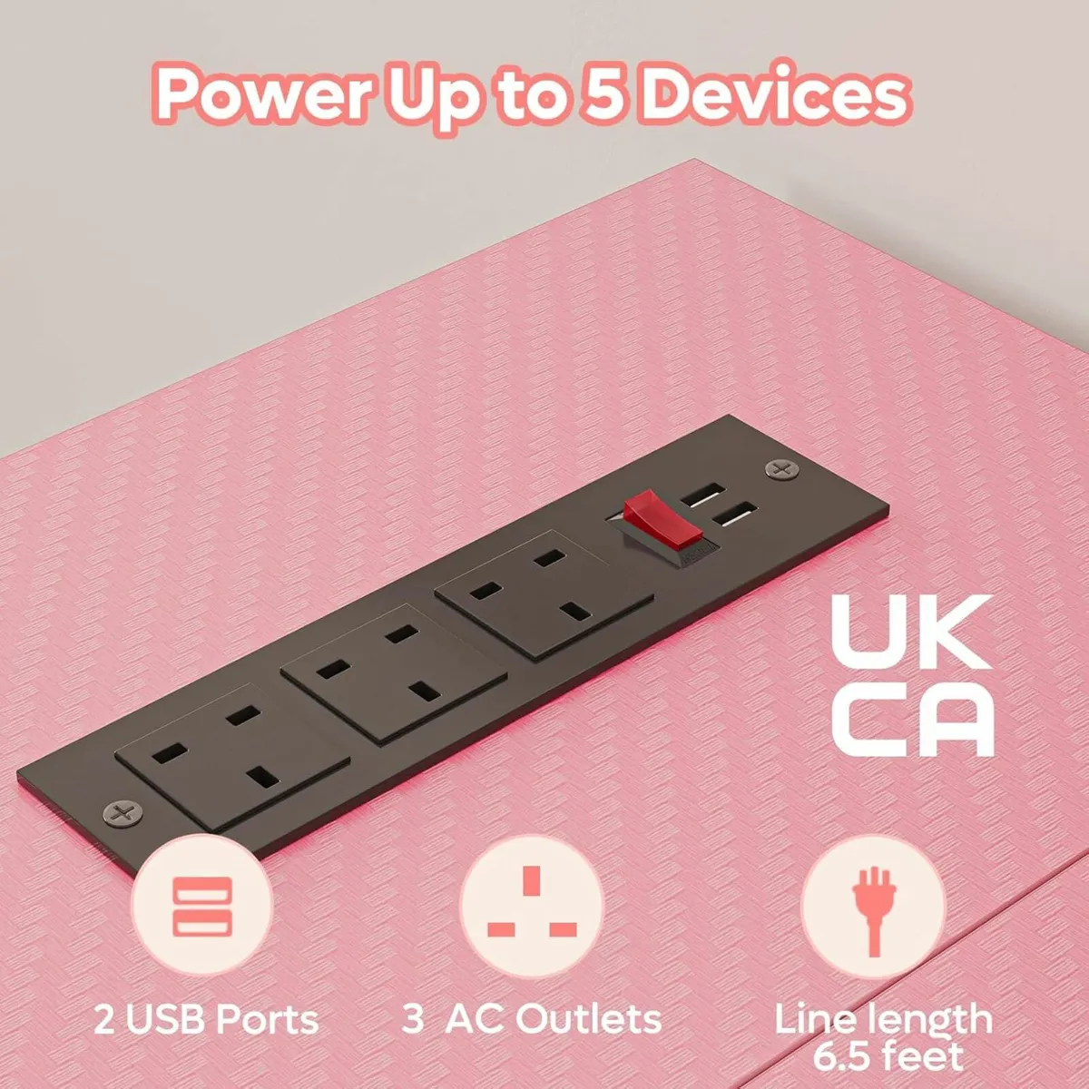 Pink Gaming Desk Office Outlets USB 106.5cm - Image 3