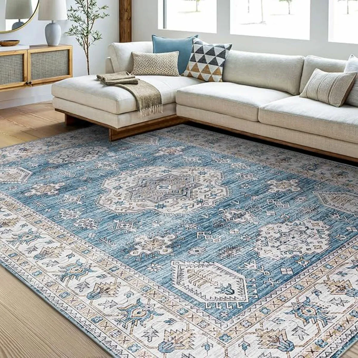 Large Blue Vintage Rugs Soft Living Room240x340cm - Image 3