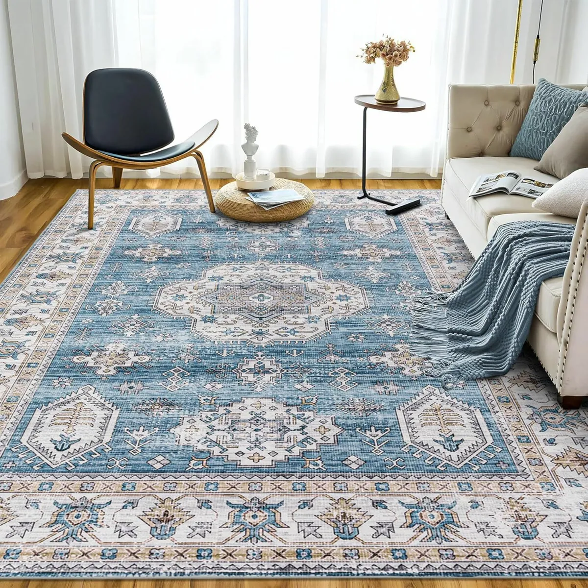 Large Blue Vintage Rugs Soft Living Room240x340cm - Image 2