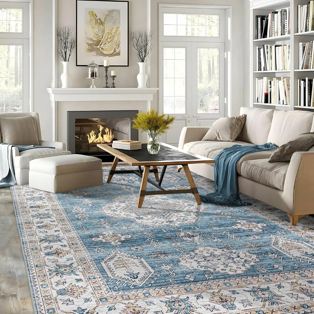 Vintage Blue Large Rug  Soft Living Room 190x280cm - Image 4