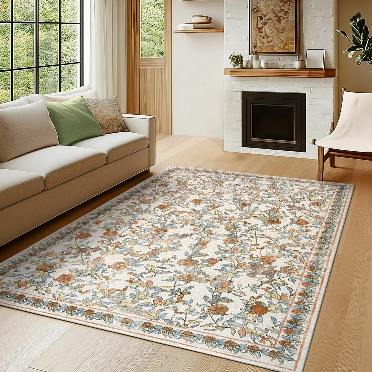 Floral Rug 120x180cm Vintage Soft Bedroom Dining - Image 1