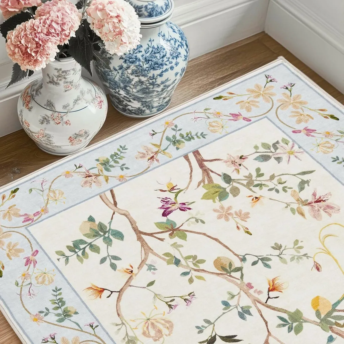 Floral Soft Large Rug Beige Blue150x210 cm bedroom - Image 4