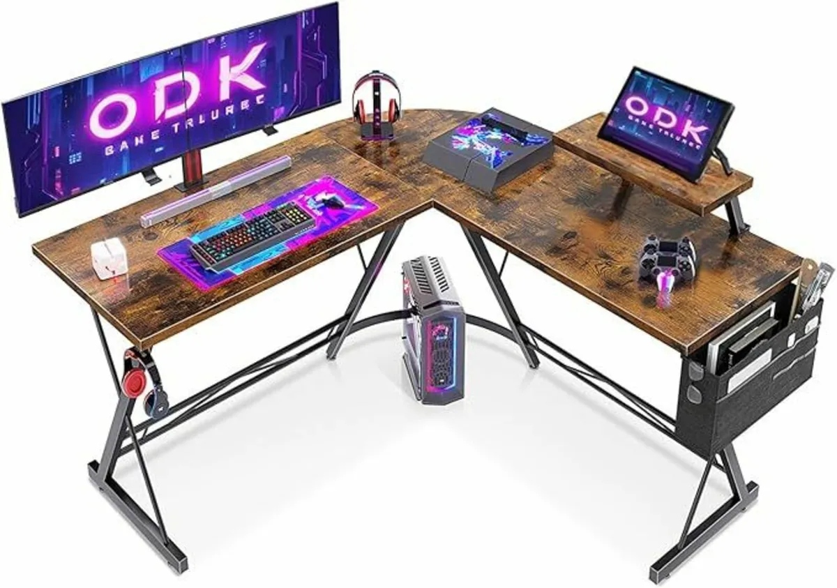 Vintage Brown L Shaped Gaming Desk 127x127x75cm - Image 3