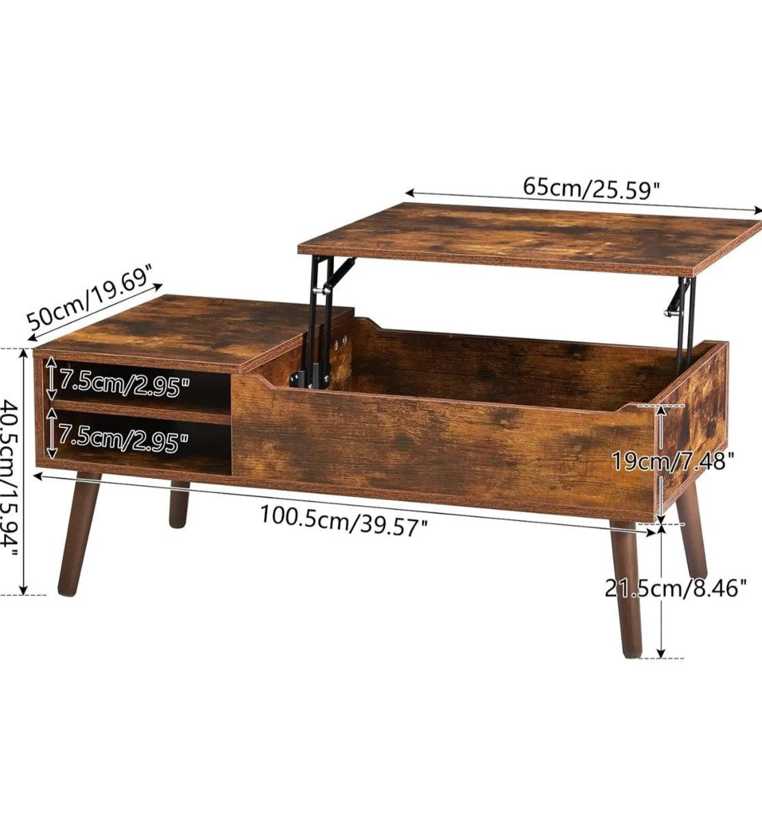 Coffee Table, Lift Top Coffee Table with Hidden Co - Image 4