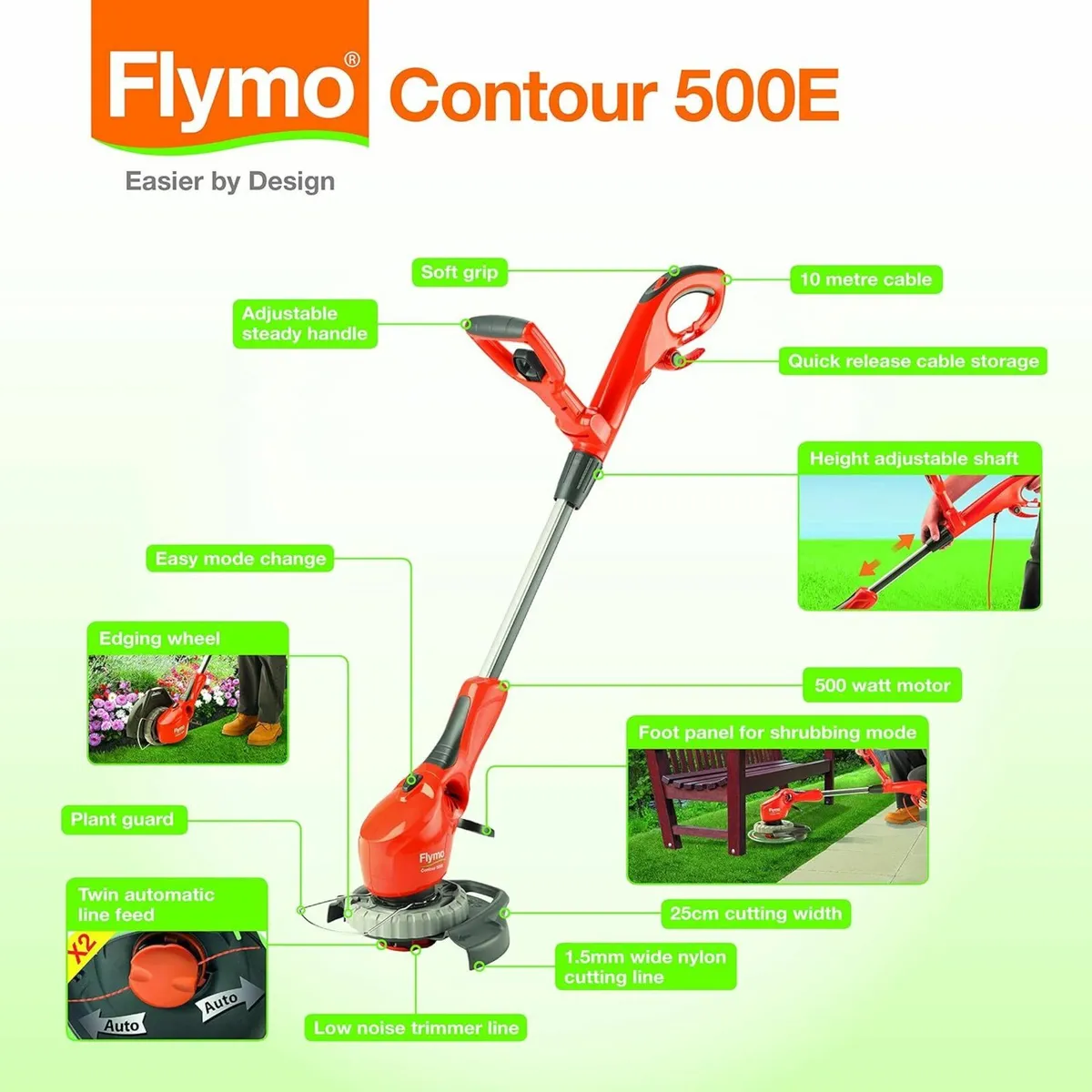 Electric Grass Trimmer Edger Cutting Width 25 cm - Image 2