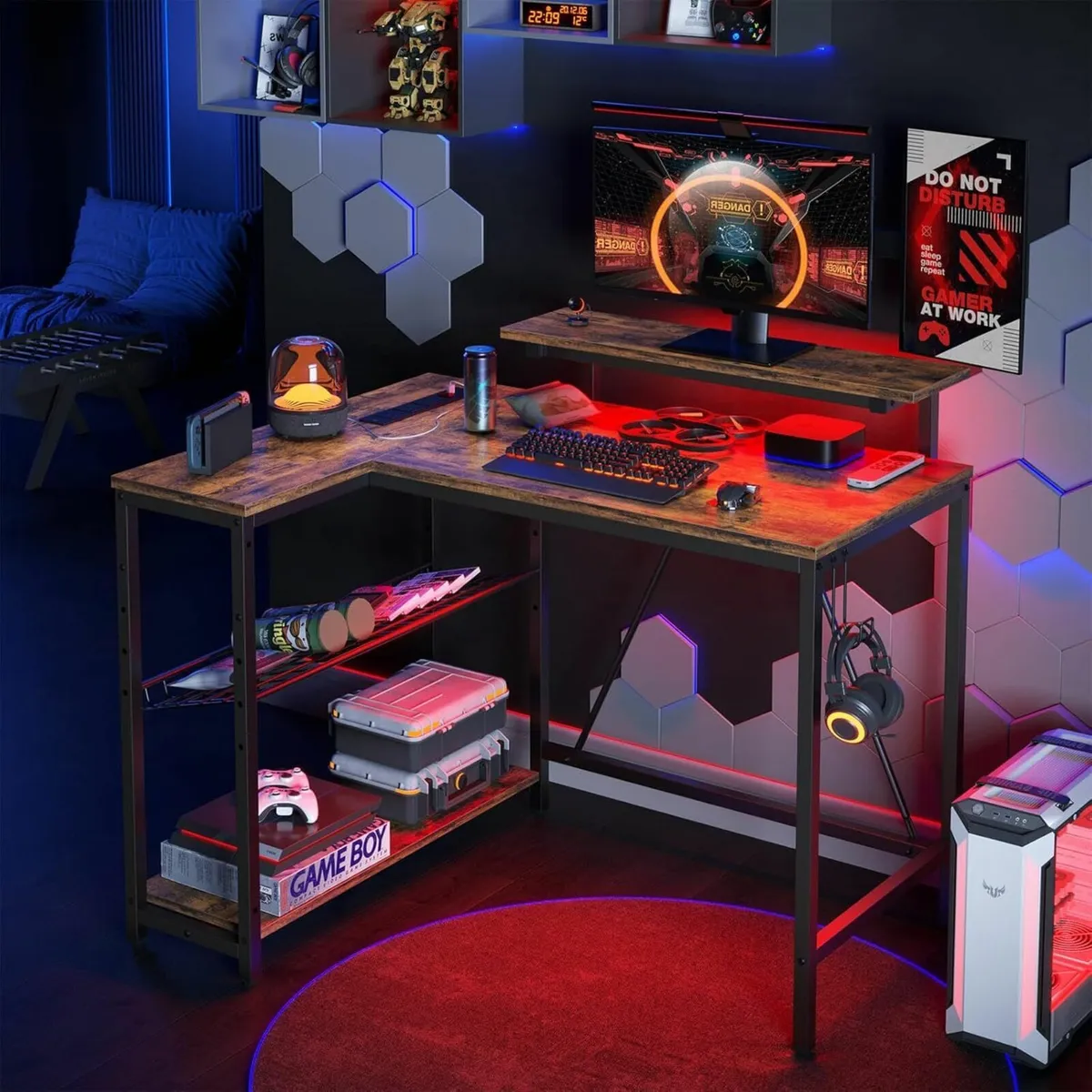 L-Shaped Power Outlets USB LED 106.5cm Office desk - Image 4