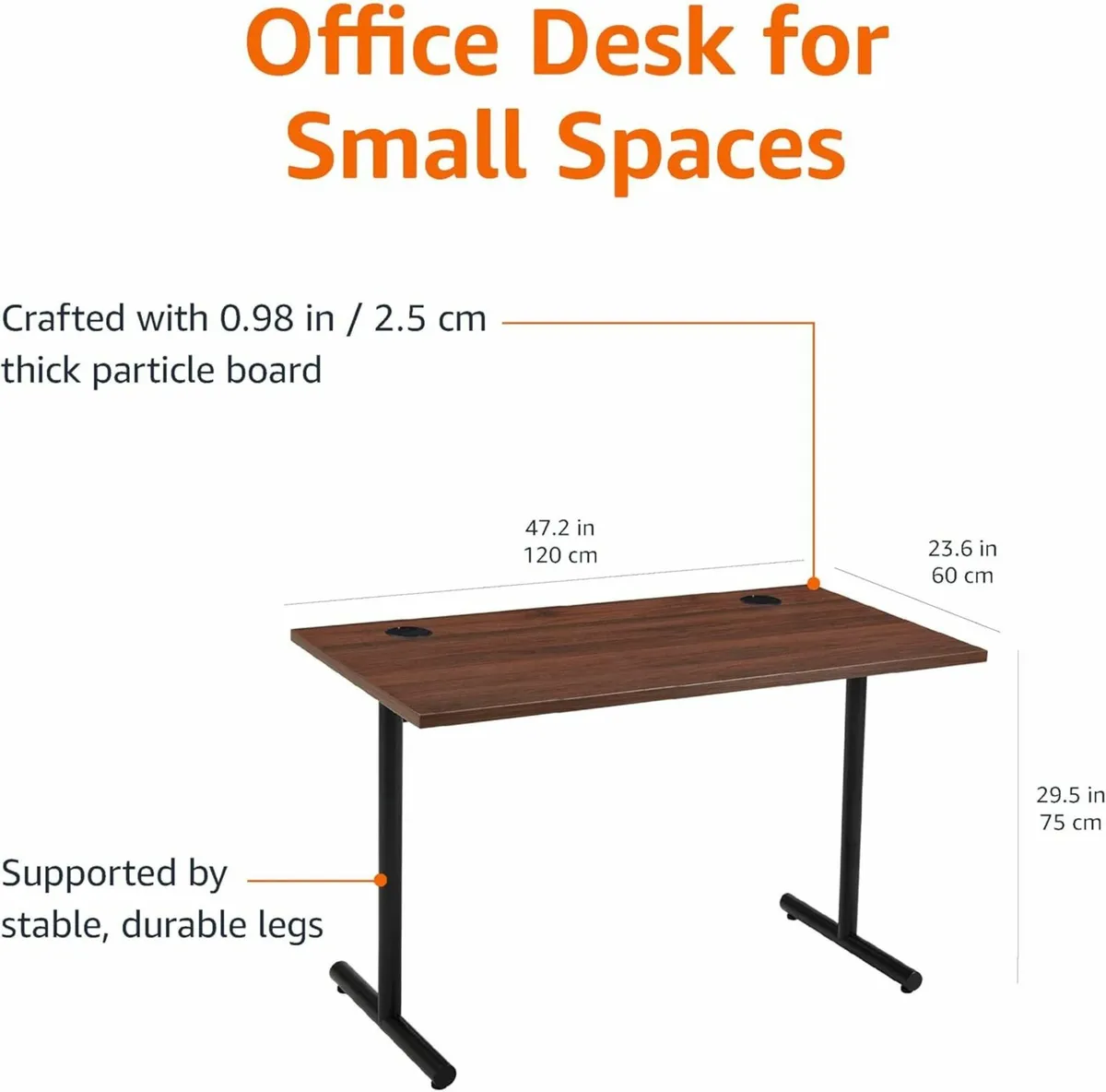 Office Computer Desk, Walnut Desktop 120 x 60cm - Image 3