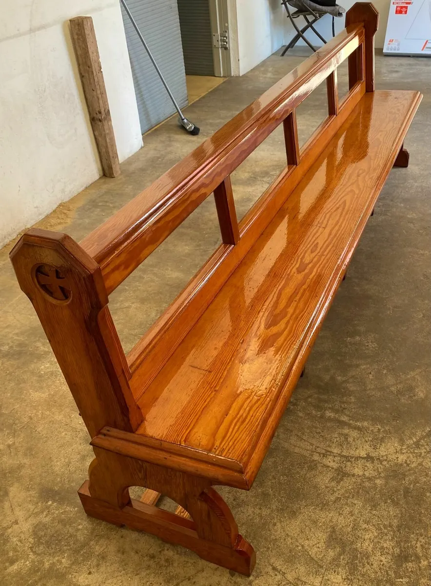 Antique Red Heartwood Church Pew - Image 1