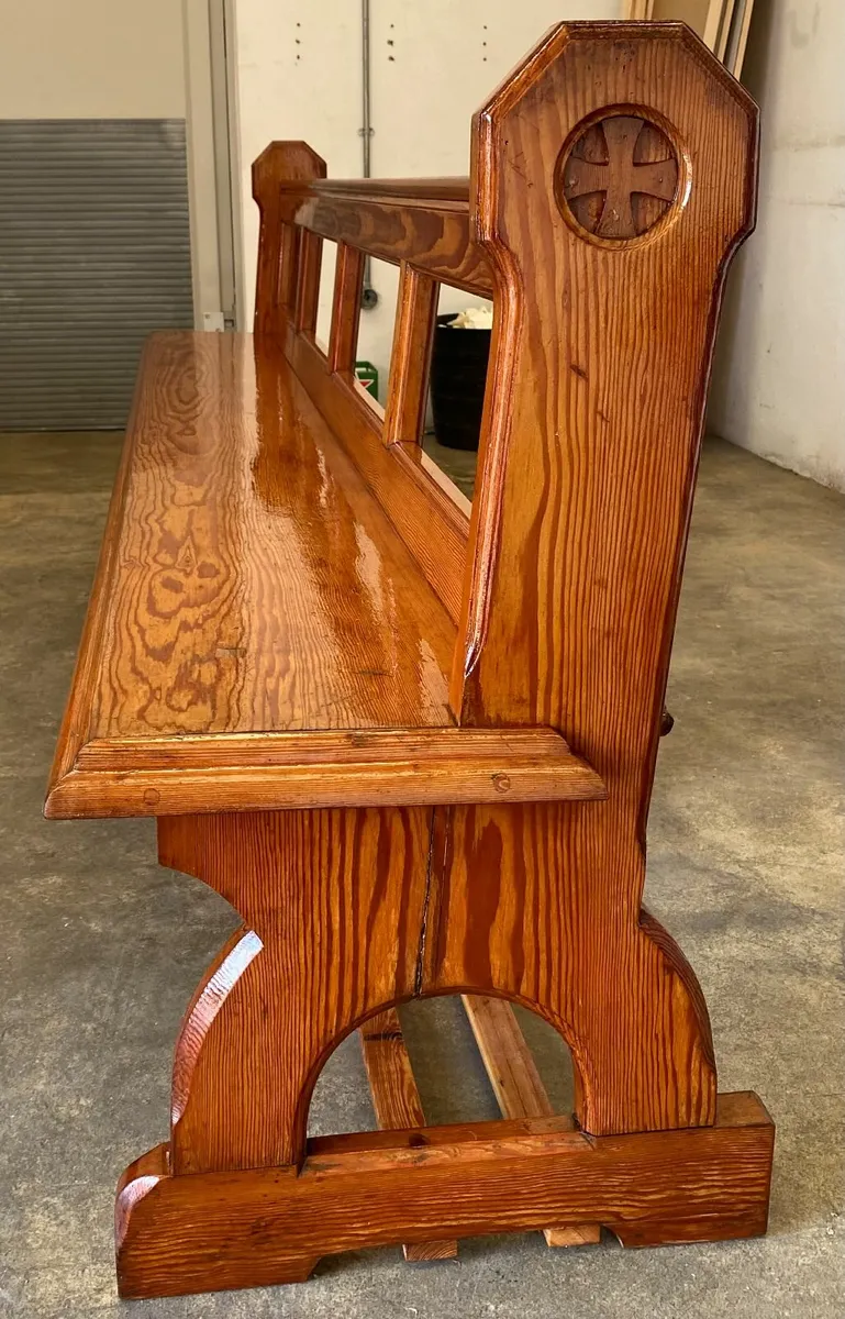 Antique Red Heartwood Church Pew - Image 2