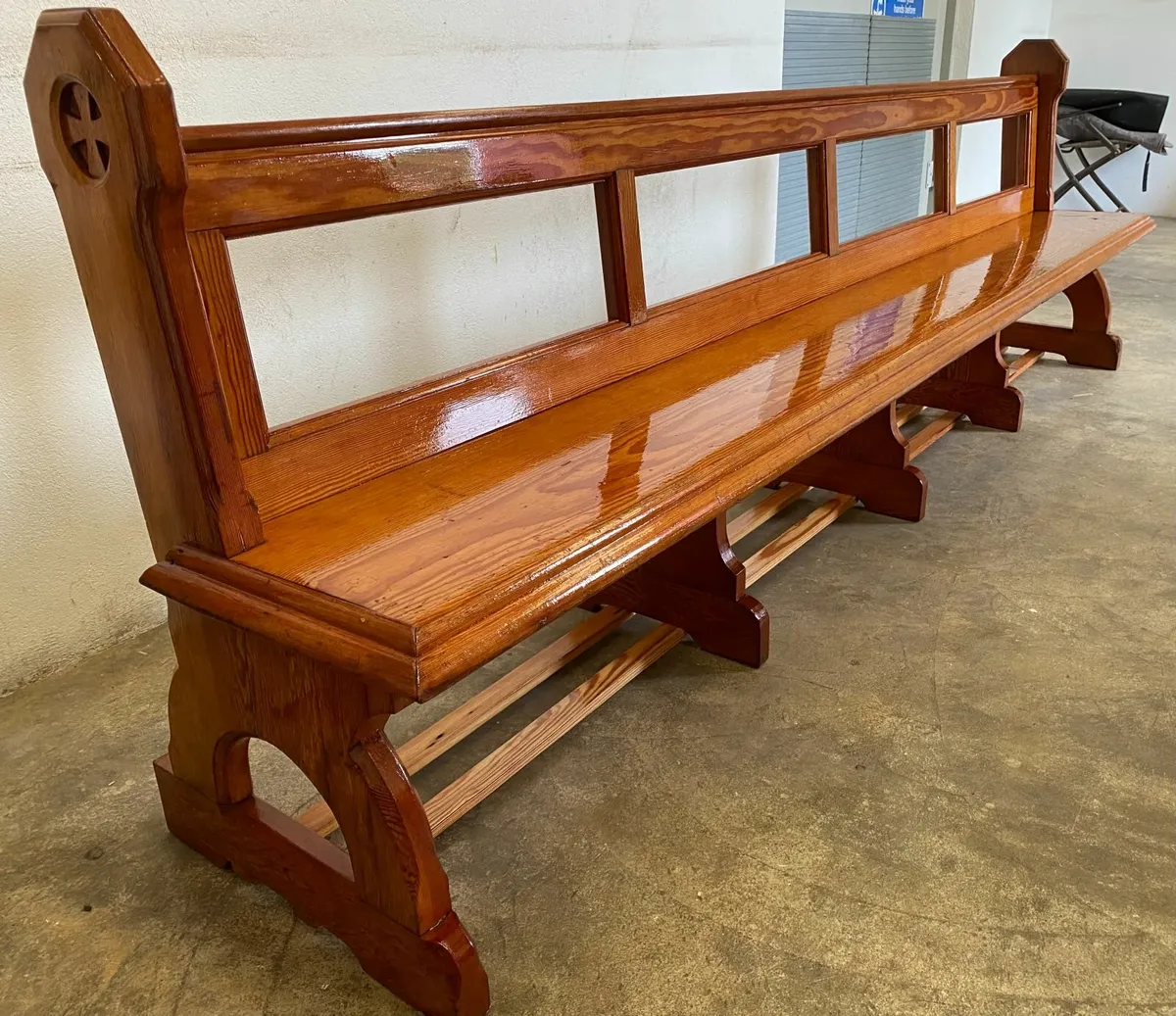 Antique Red Heartwood Church Pew - Image 3