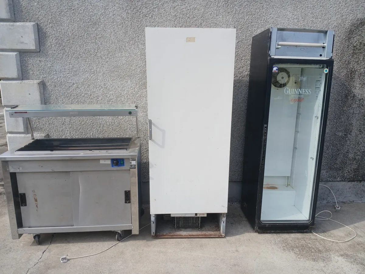 Hot food  counter and two upright fridge's