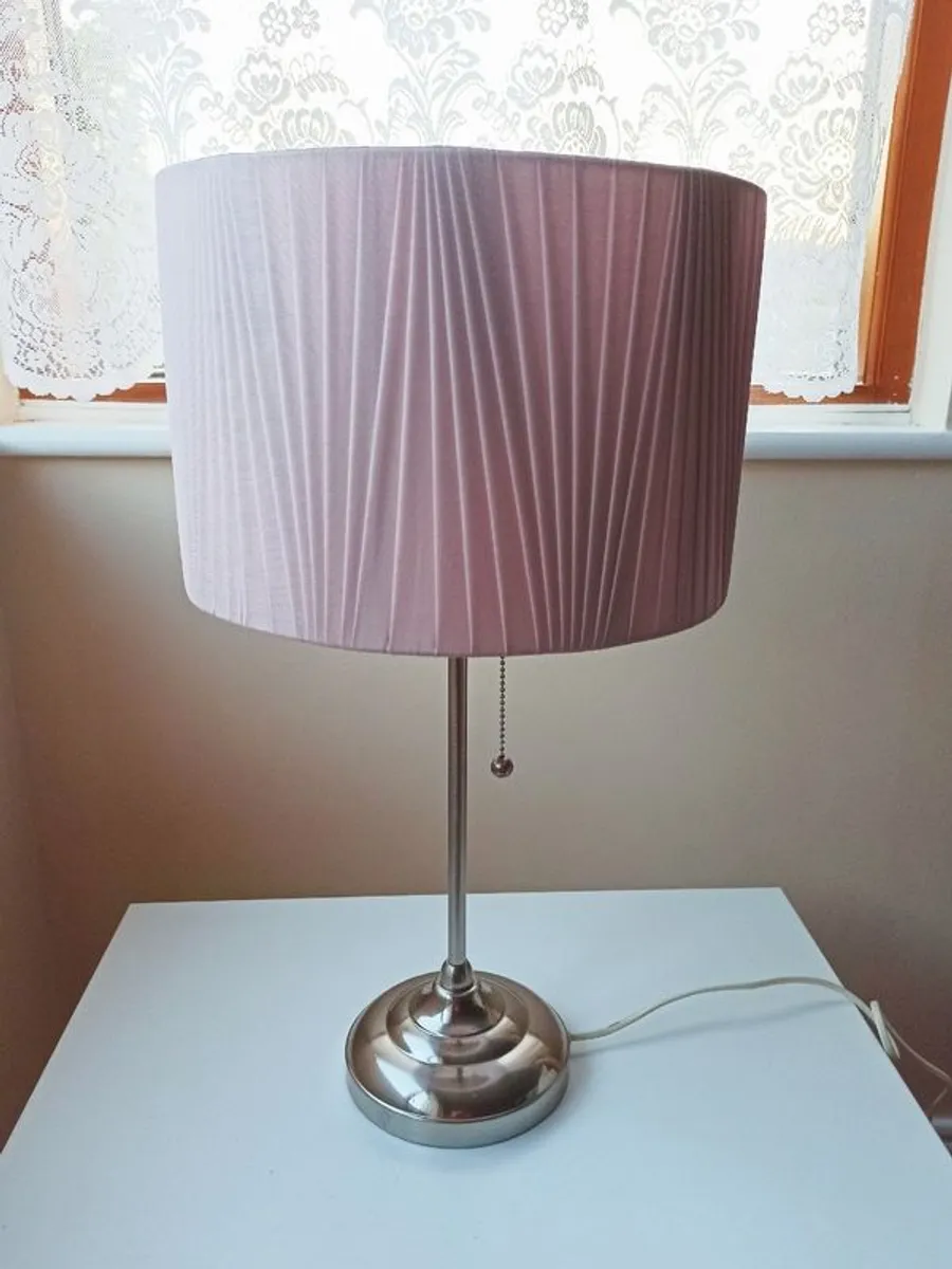 IKEA Arstid chrome finish table lamp pull cord switch with light pink lamp shade   H 53cm - Image 1