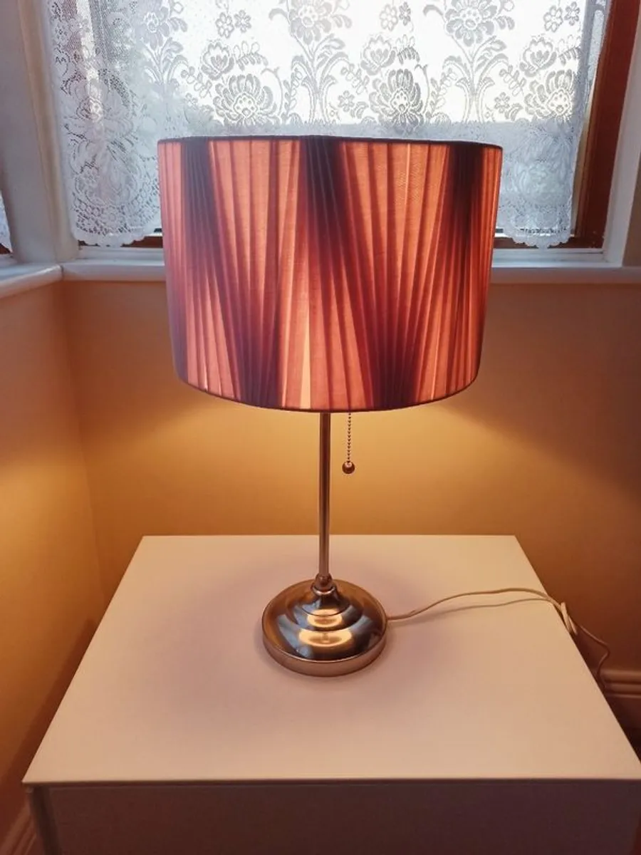 IKEA Arstid chrome finish table lamp pull cord switch with light pink lamp shade   H 53cm - Image 2