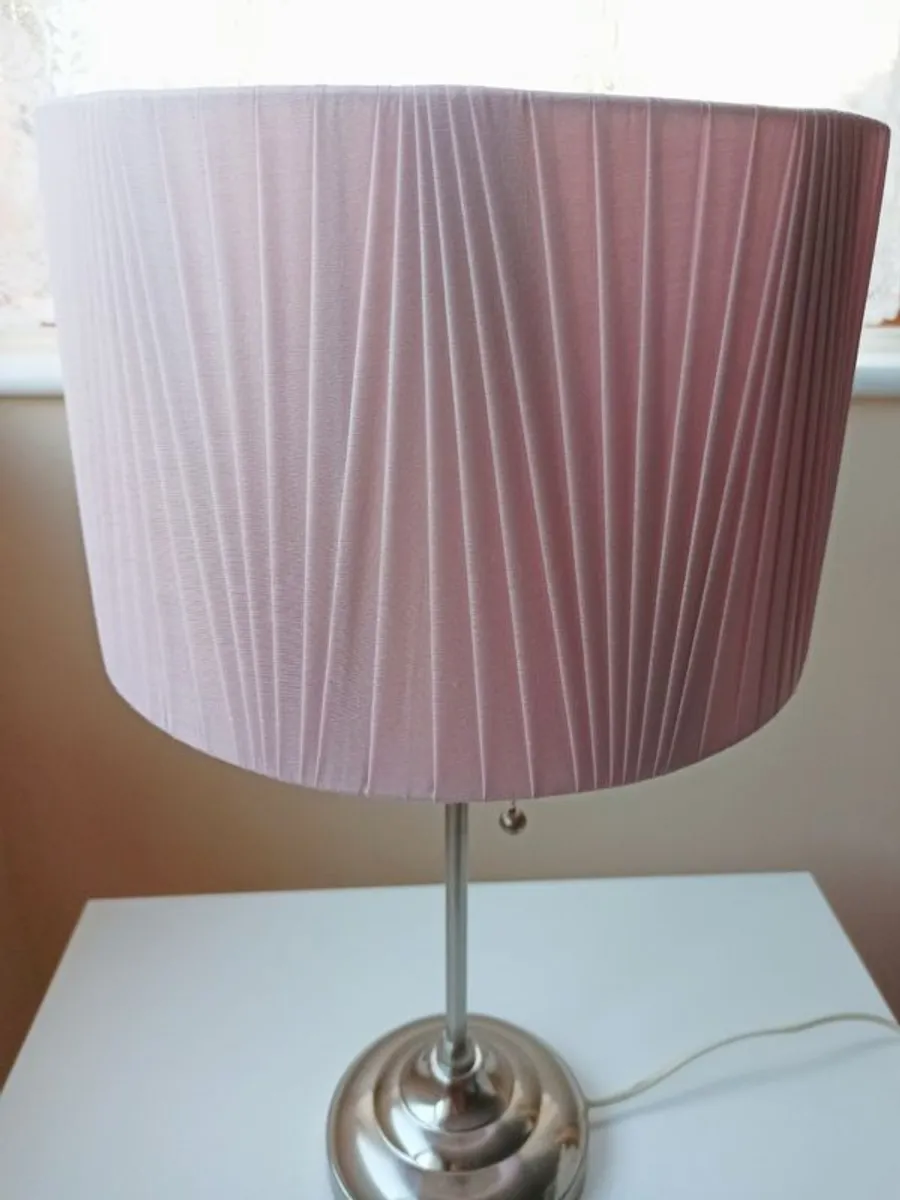 IKEA Arstid chrome finish table lamp pull cord switch with light pink lamp shade   H 53cm - Image 4