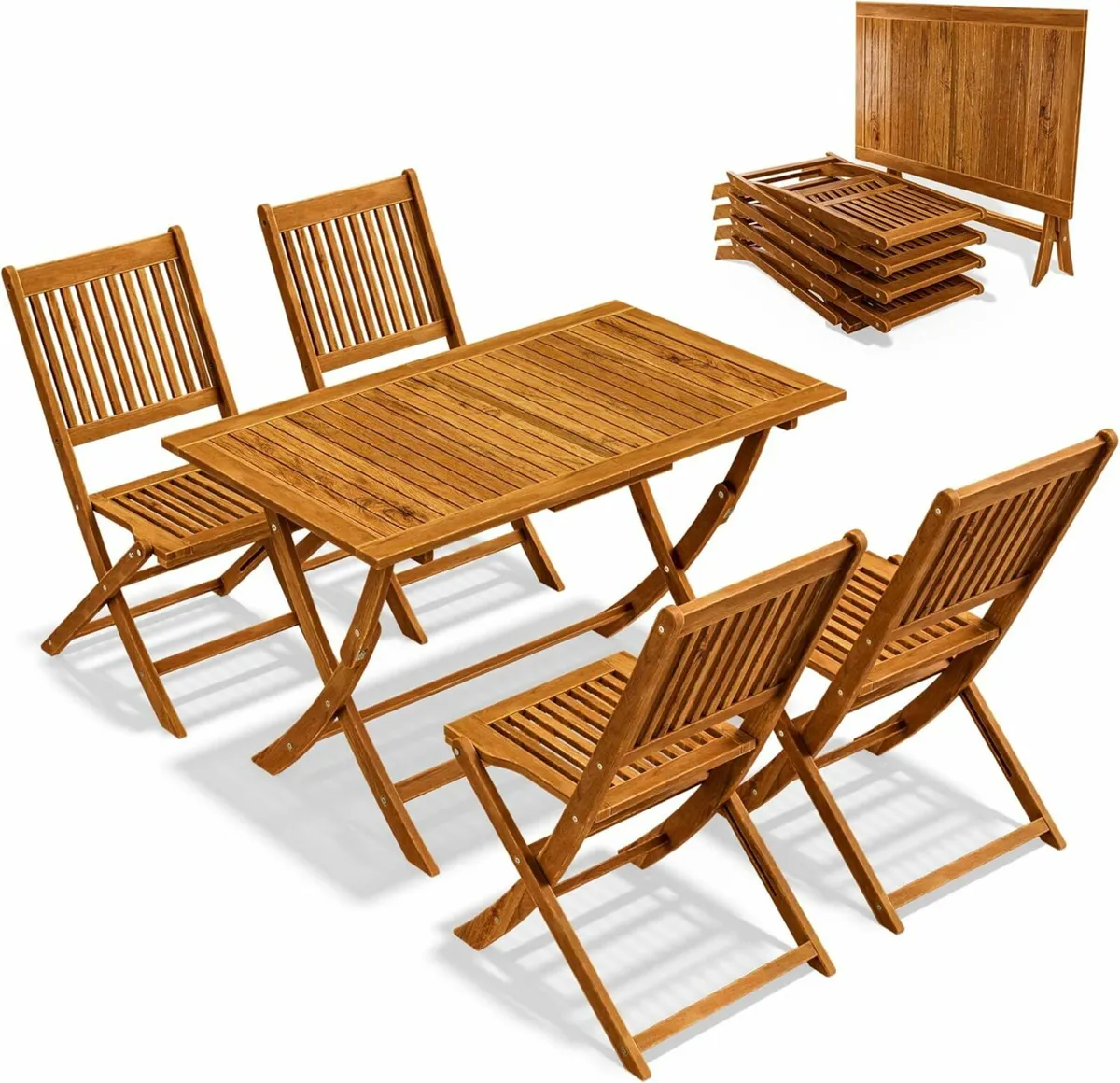 Foldable Wooden Garden Furniture Set 4 Chairs & Ta - Image 1