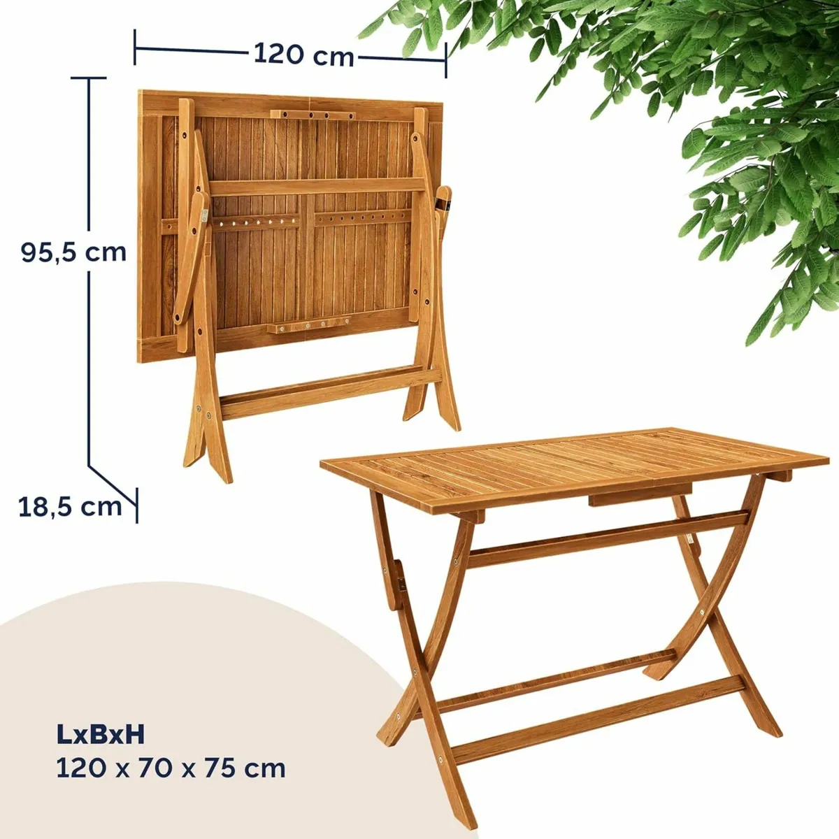 Foldable Wooden Garden Furniture Set 4 Chairs & Ta - Image 2