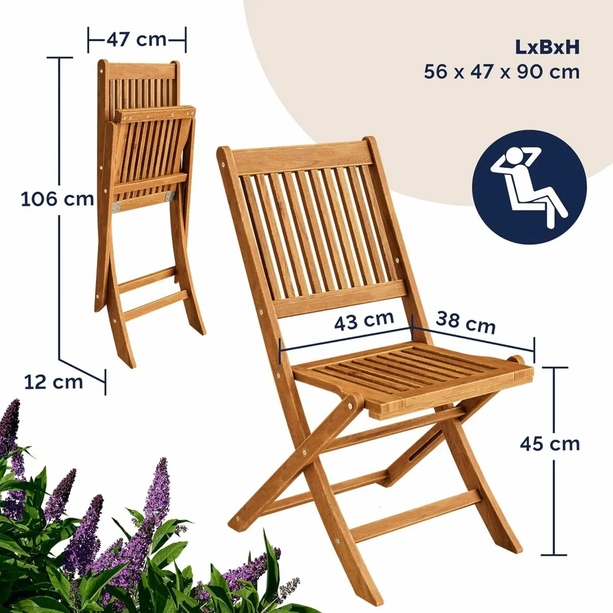 Foldable Wooden Garden Furniture Set 4 Chairs & Ta - Image 3