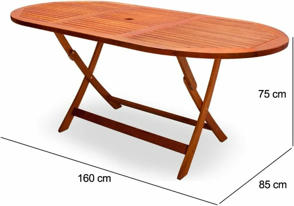 Foldable Acacia Wood Garden Table with Parasol Hol - Image 2