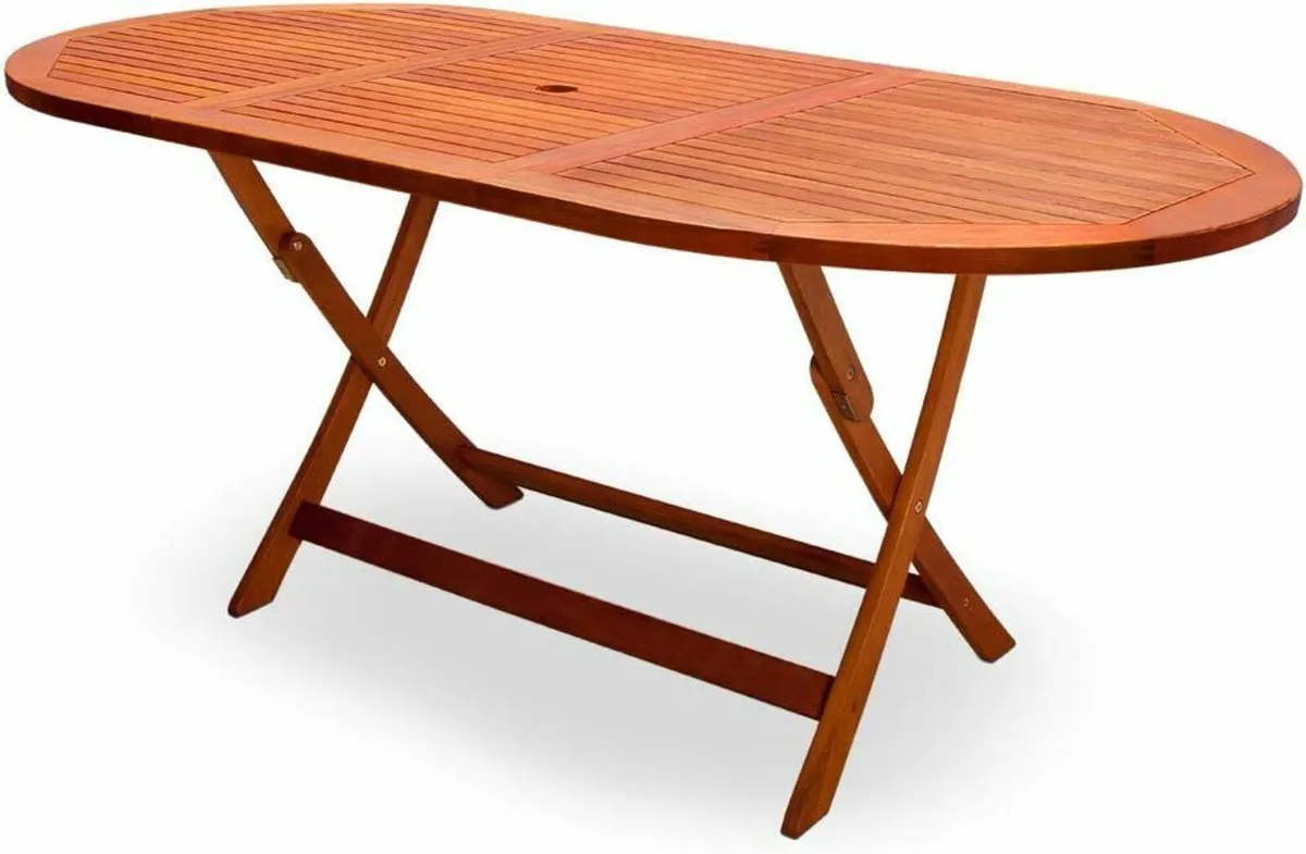 Foldable Acacia Wood Garden Table with Parasol Hol - Image 1
