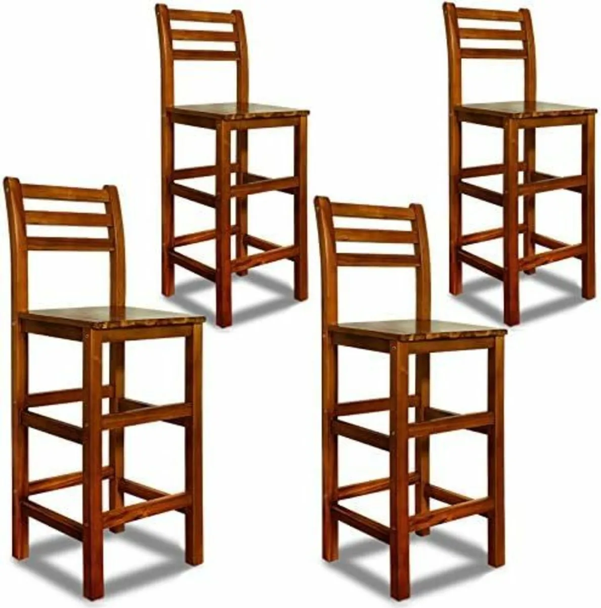 Set of 4 Rustic Wooden Barstools – Acacia Wood wit - Image 1