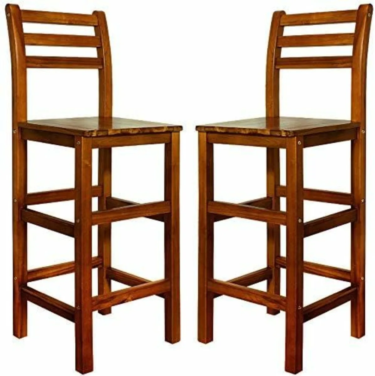 Set of 2 Natural Acacia Wood Bar Stools with Backr - Image 1