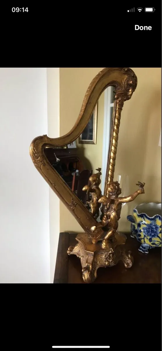 Antique Harp Shaped Tabletop Mirror - Image 2