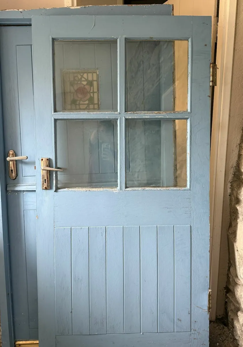 Two farm style wooden doors, stained glass, window - Image 1
