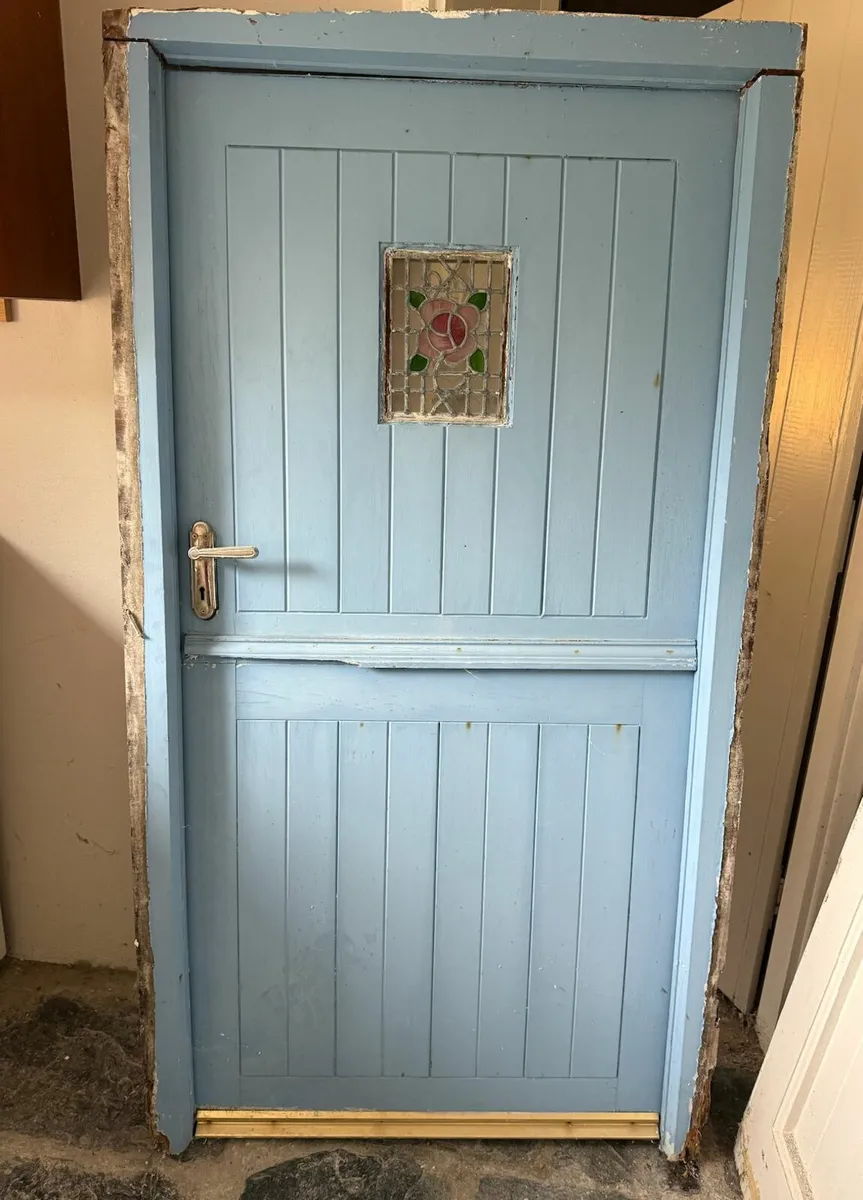 Two farm style wooden doors, stained glass, window - Image 2