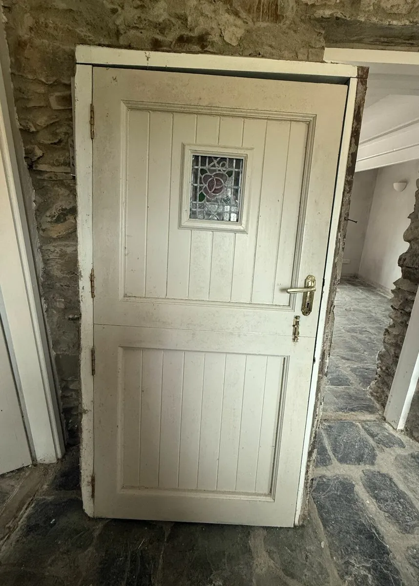 Two farm style wooden doors, stained glass, window - Image 3