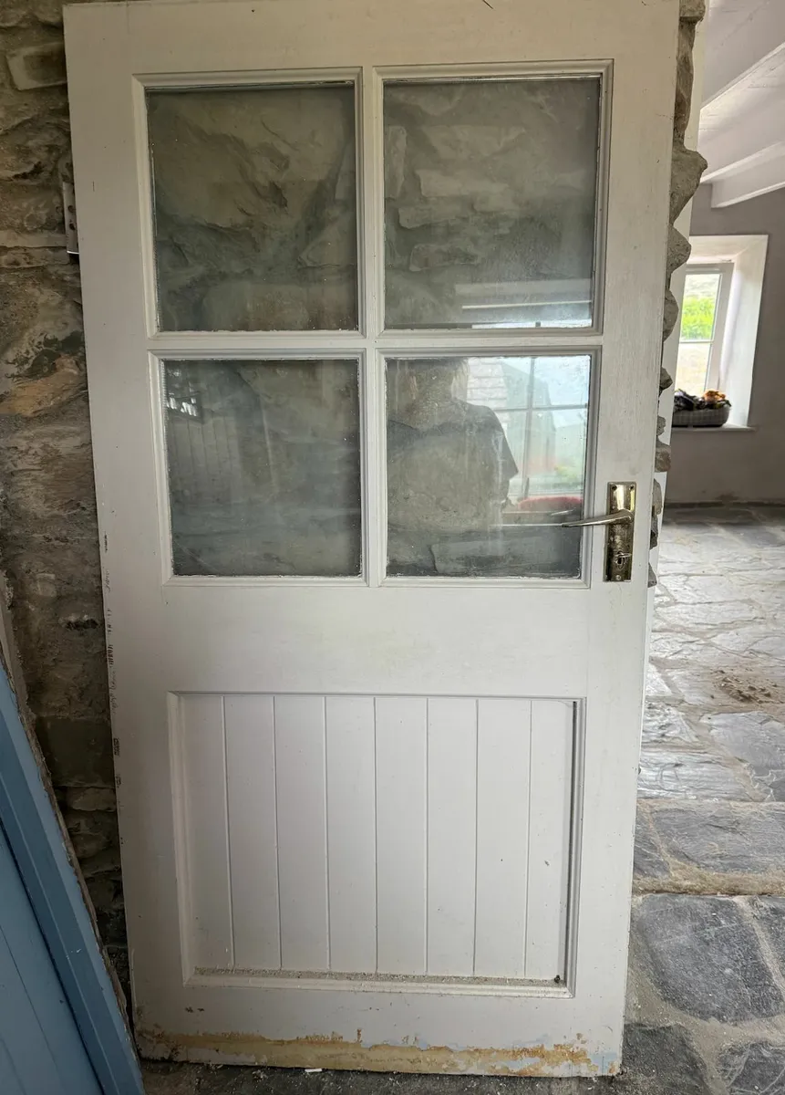 Two farm style wooden doors, stained glass, window - Image 4