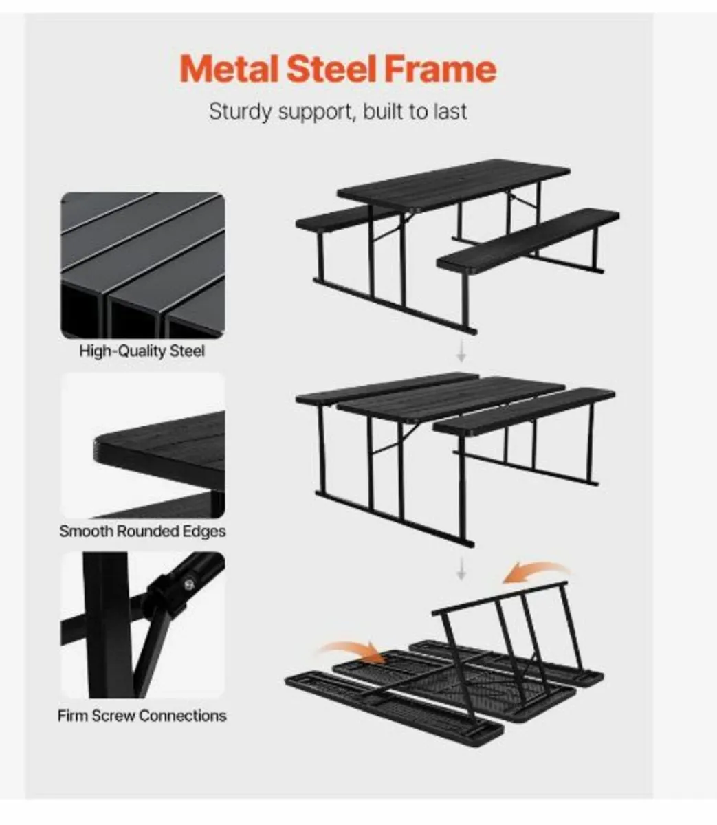 Picnic Table Foldable Steel Camping Table Chair - Image 2