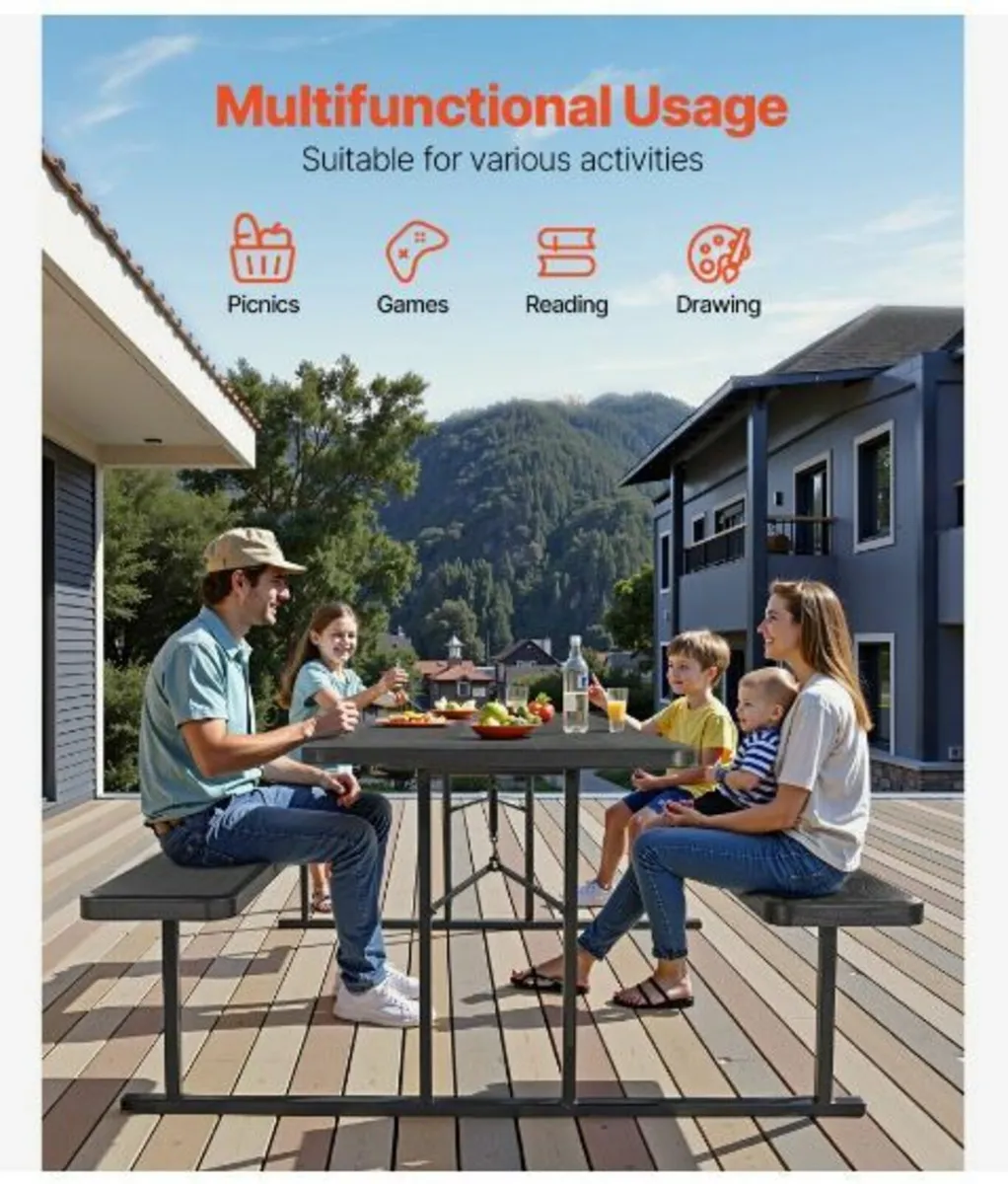 Picnic Table Foldable Steel Camping Table Chair - Image 4