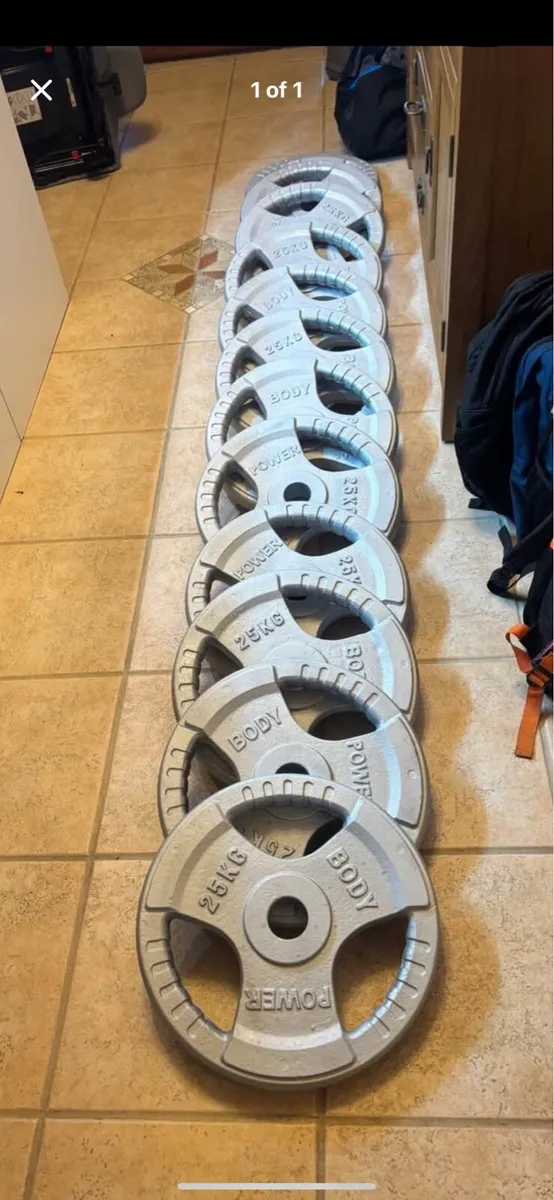 350KG OF METAL OLYMPIC TRIGRIP PLATES!!!