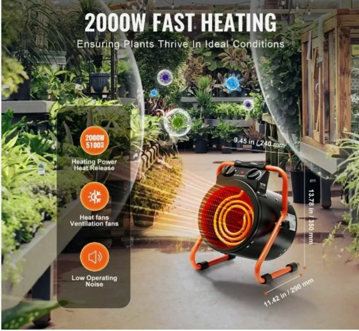 Greenhouse Heater 2000W Fast Heating - Image 2