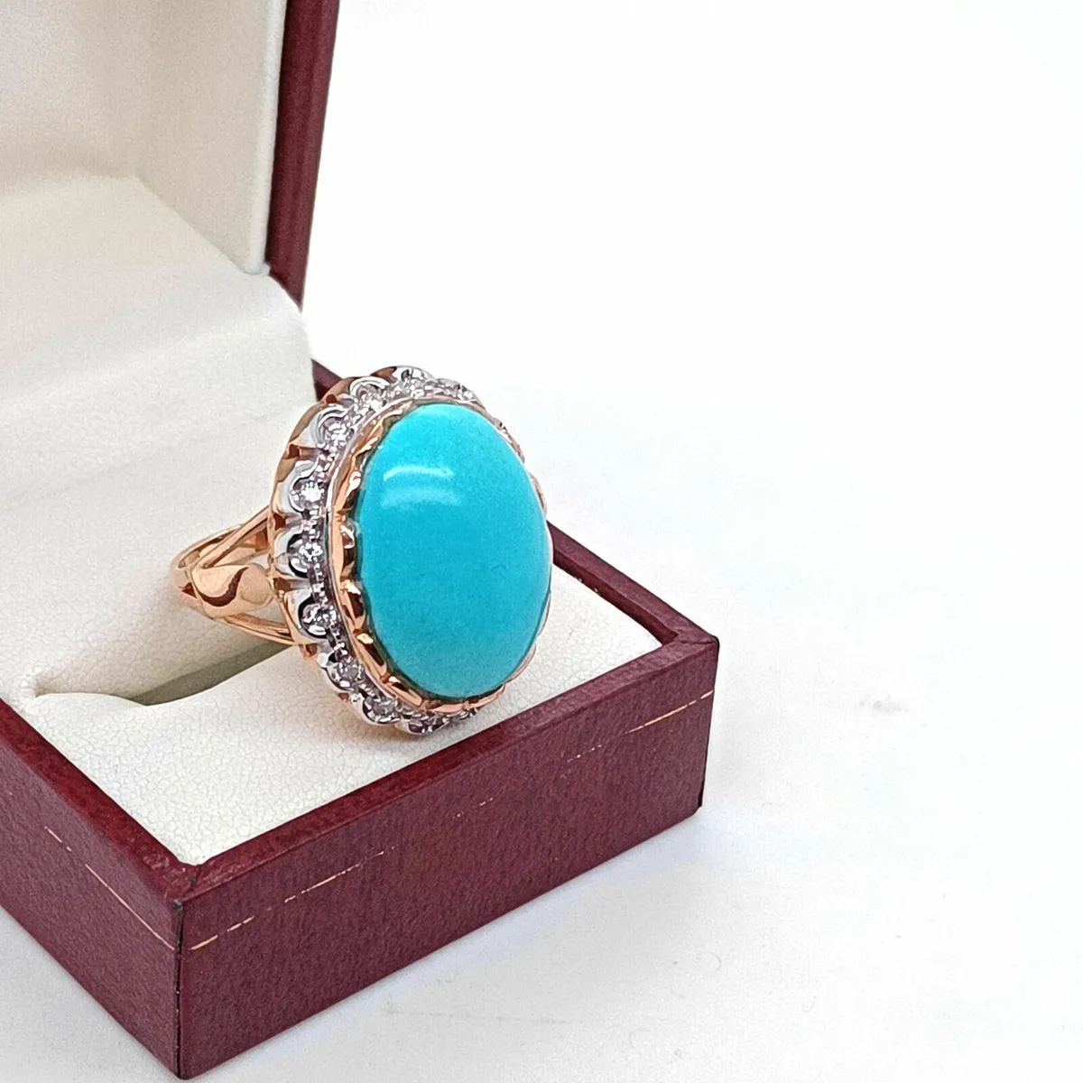 Edwardian 18k Gold Ring ,Turquoise & Diamond - Image 4