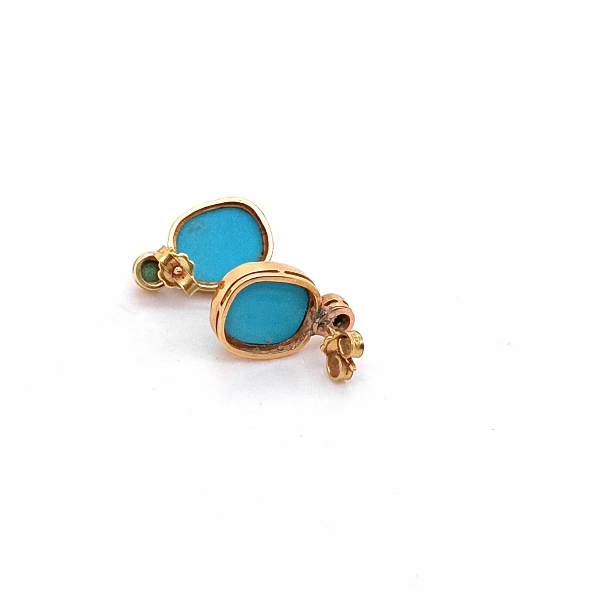 Vintage Turquoise & 18k Yellow Gold Earrings - Image 2