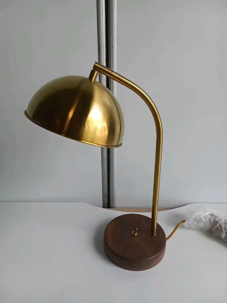 Chelsom Brass Dome Desk Lamp with Walnut Base - Image 1