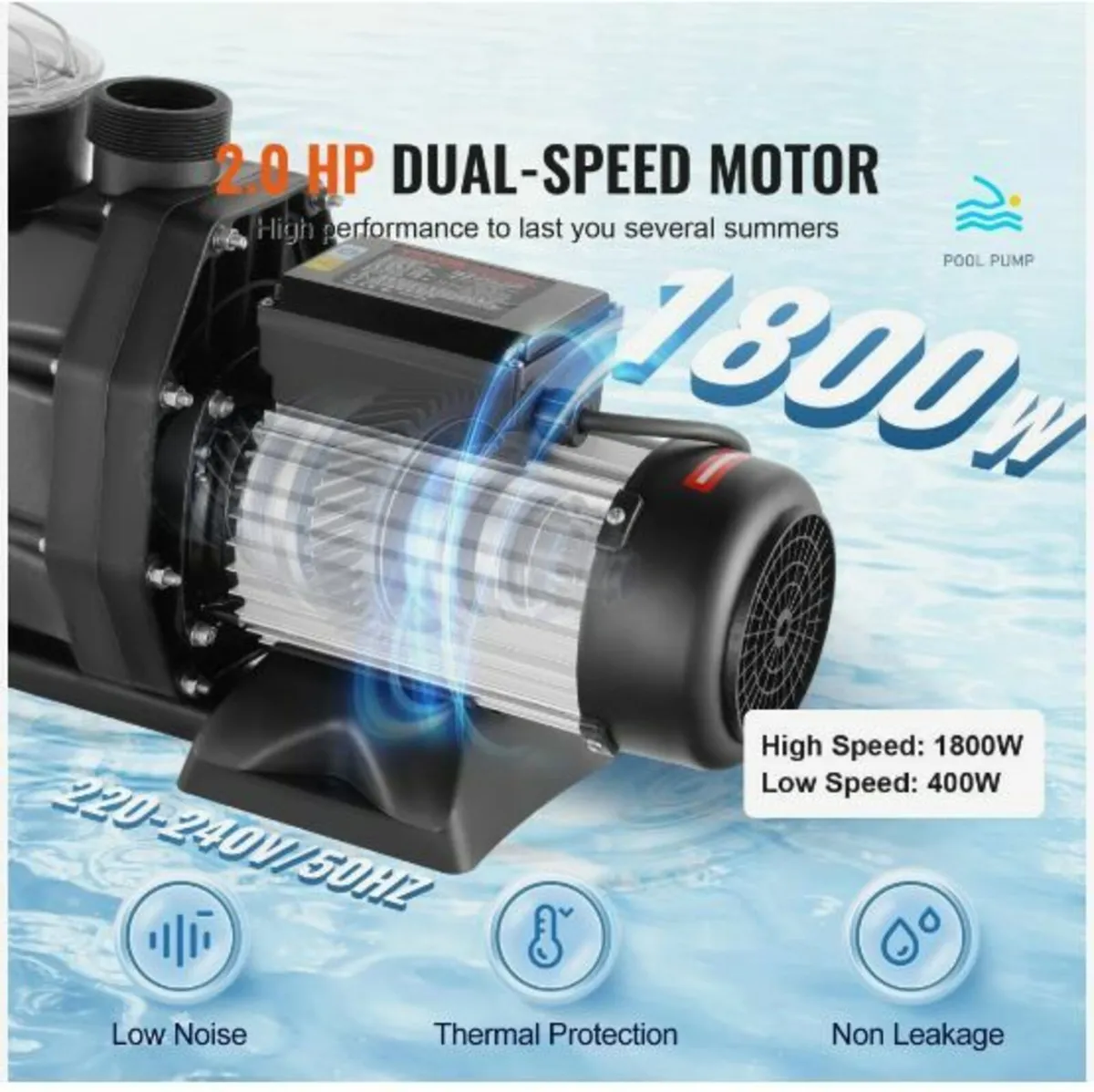 Swimming Pool Pump, 1800W 2HP Dual Speed - Image 3