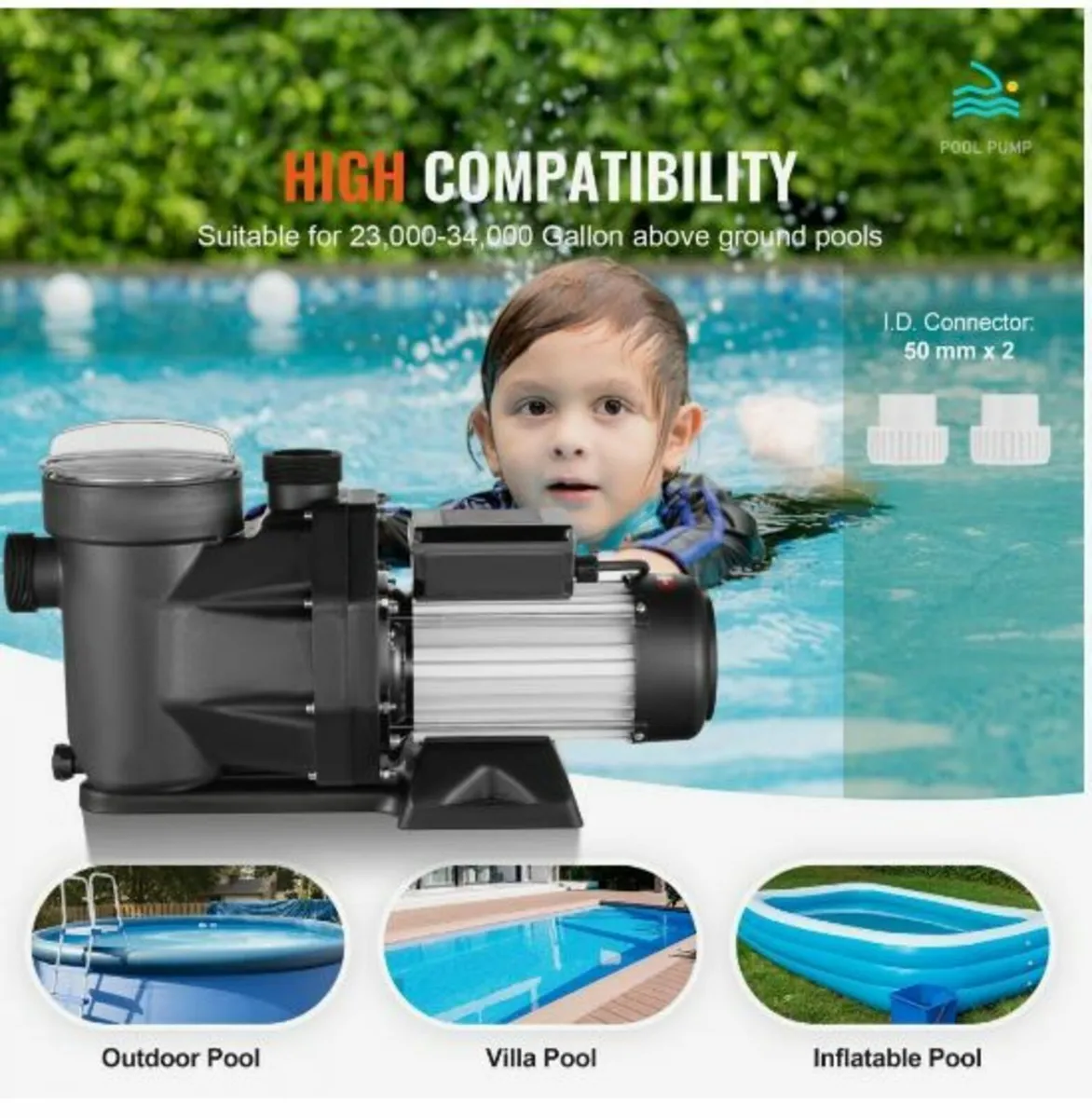 Swimming Pool Pump, 1800W 2HP Dual Speed - Image 4