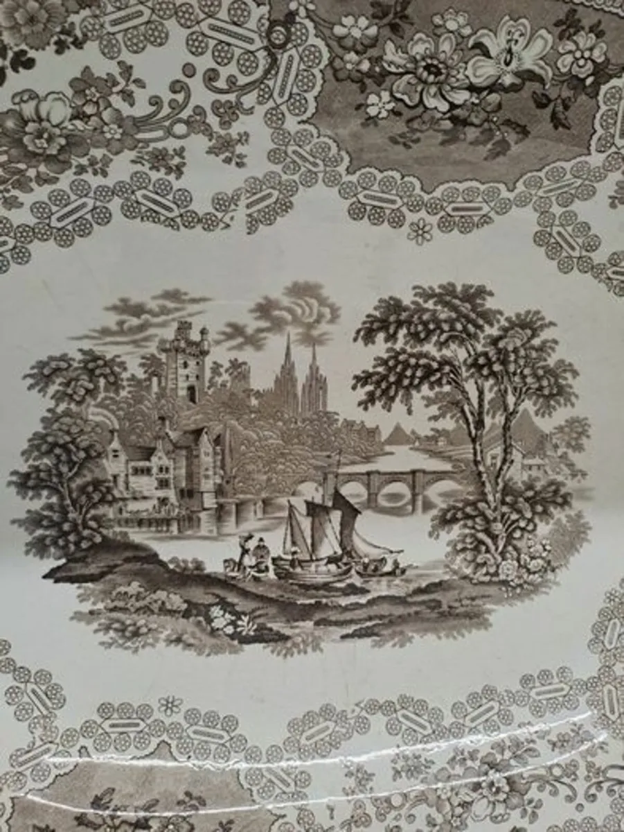 Victorian turkey serving platter brown and white - Image 2